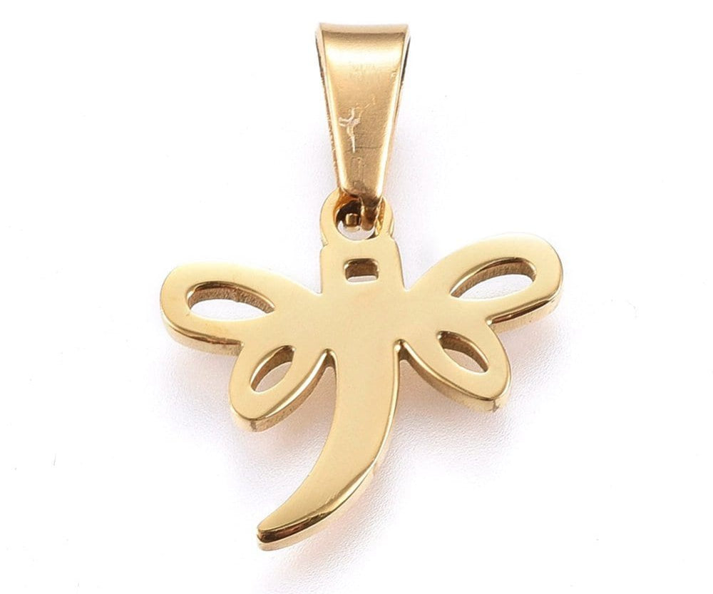 Faye 24K Gold Stainless Steel Minimalist Dragon Fly Pendant Charm - Ingredients For Lovely