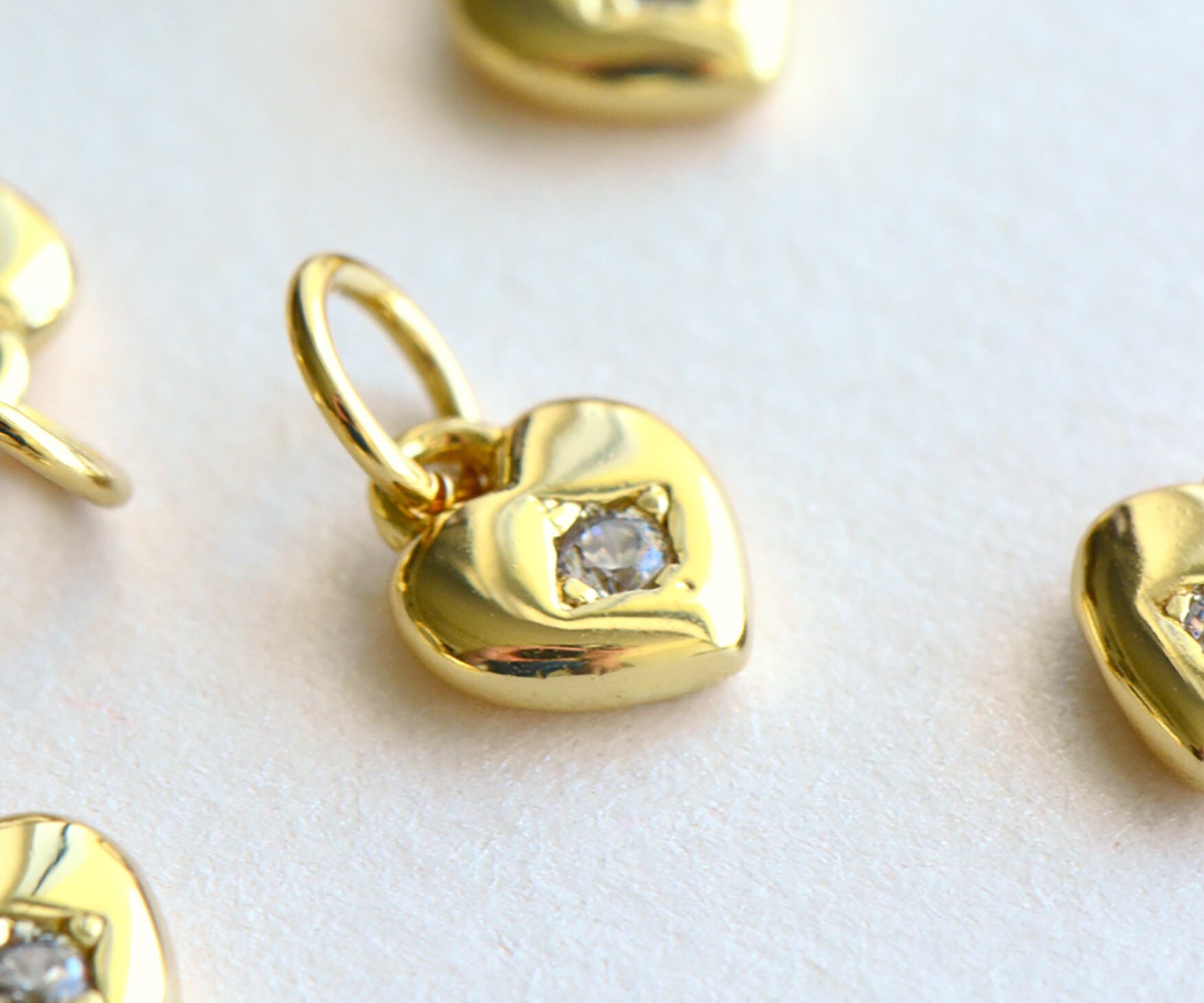 Gold Dipped Gem Heart Charms