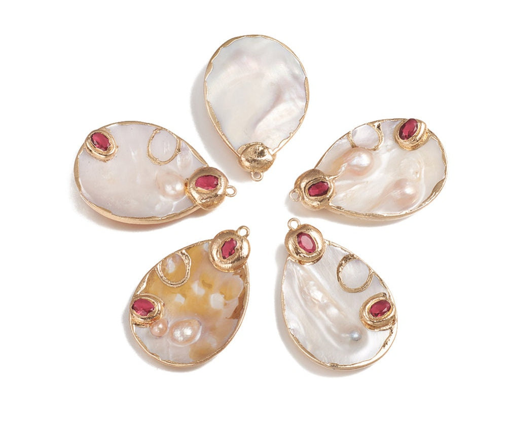 Isabella Natural Teardrop Sea Shell Pendant with Glass Cabochons and Gold Plated Trim - Ingredients For Lovely
