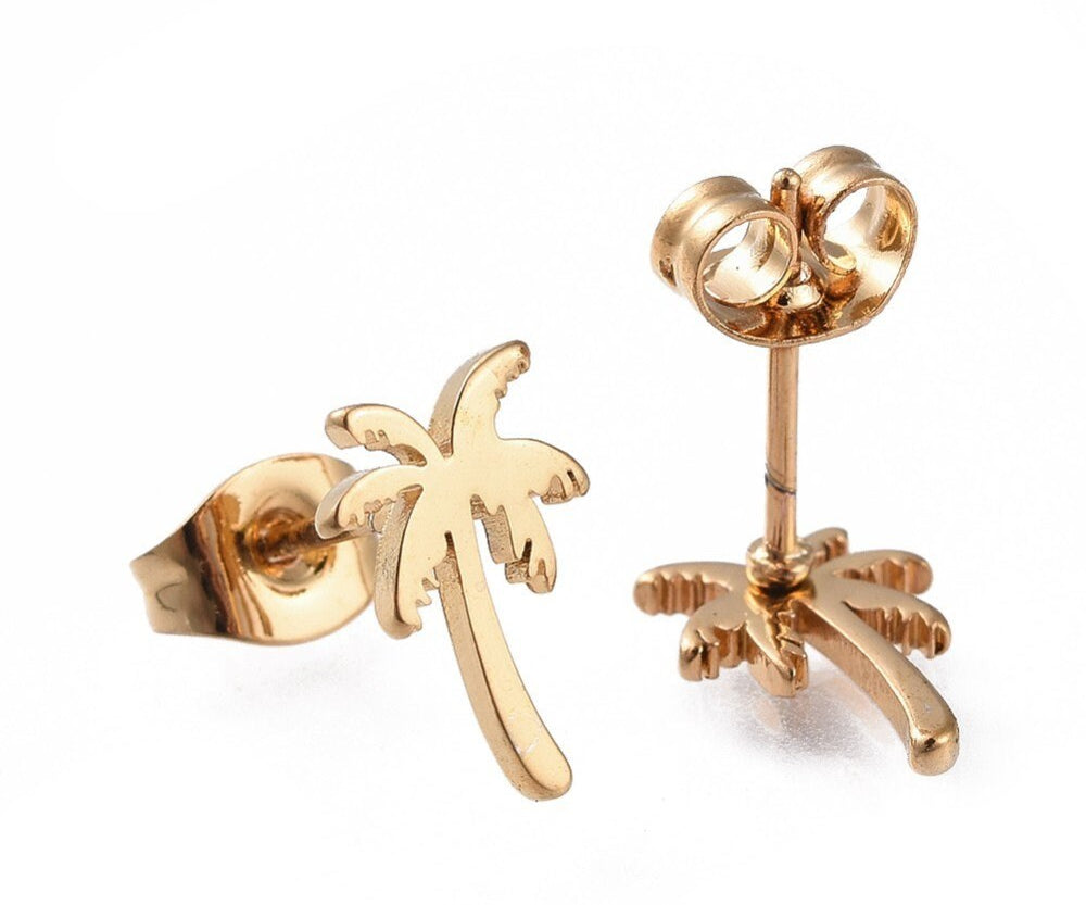 Isla Golden Coconut Palm Tree 304 Gold Plated Surgical Stainless Steel Earring Studs - Ingredients For Lovely
