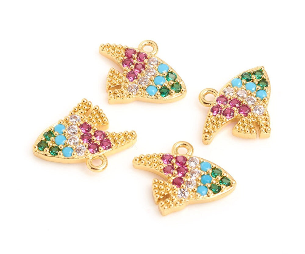 Piscina Gold Plated Colorful Zirconia Fish Charm