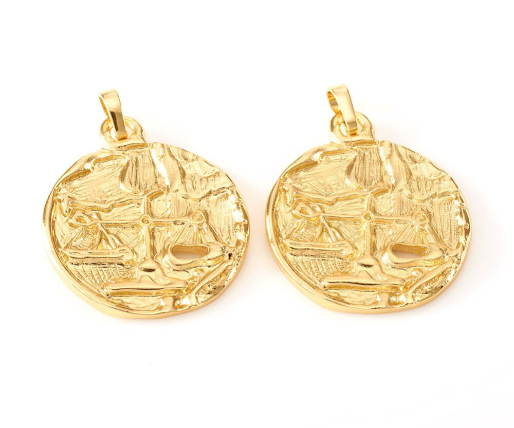 Libra 18k Gold Plated Brass Textured Zodiac Sign Pendant - Ingredients For Lovely