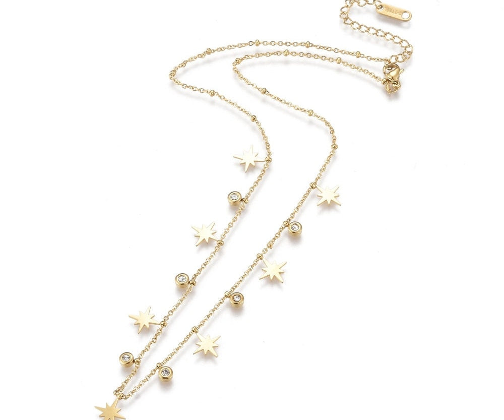 Astrid Stainless Steel Necklace with Stars and Zirconia - Ingredients For Lovely